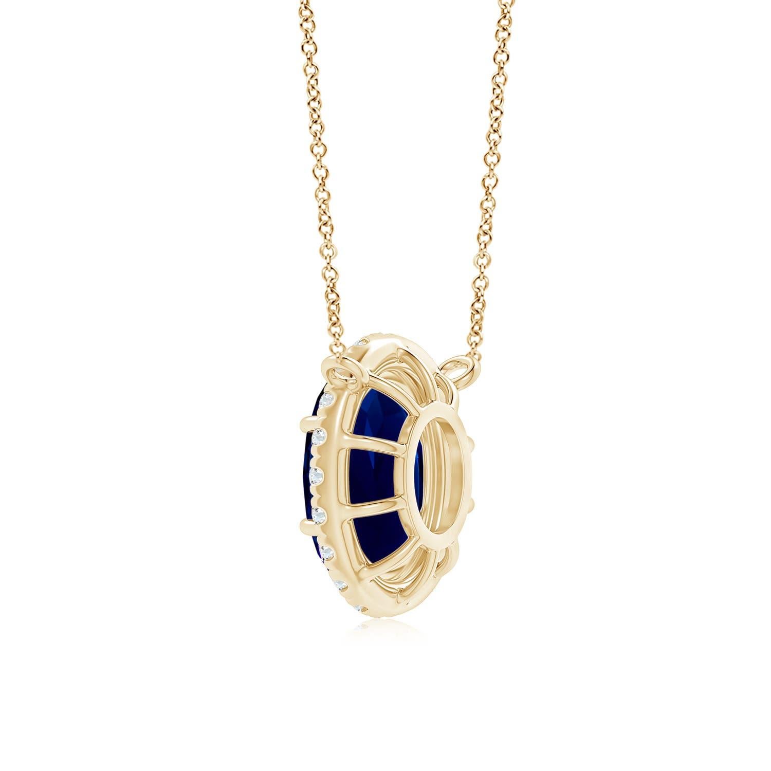 ANGARA GIA Certified Natural Sapphire Ellipse Halo Yellow Gold Pendant Necklace In New Condition For Sale In Los Angeles, CA