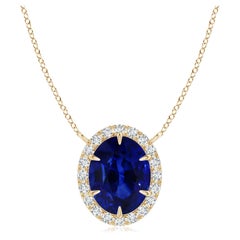 ANGARA GIA Certified Natural Sapphire Ellipse Halo Yellow Gold Pendant Necklace
