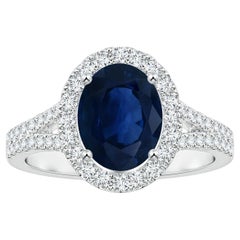 ANGARA GIA Certified Natural Sapphire Halo Ring in White Gold with Diamonds