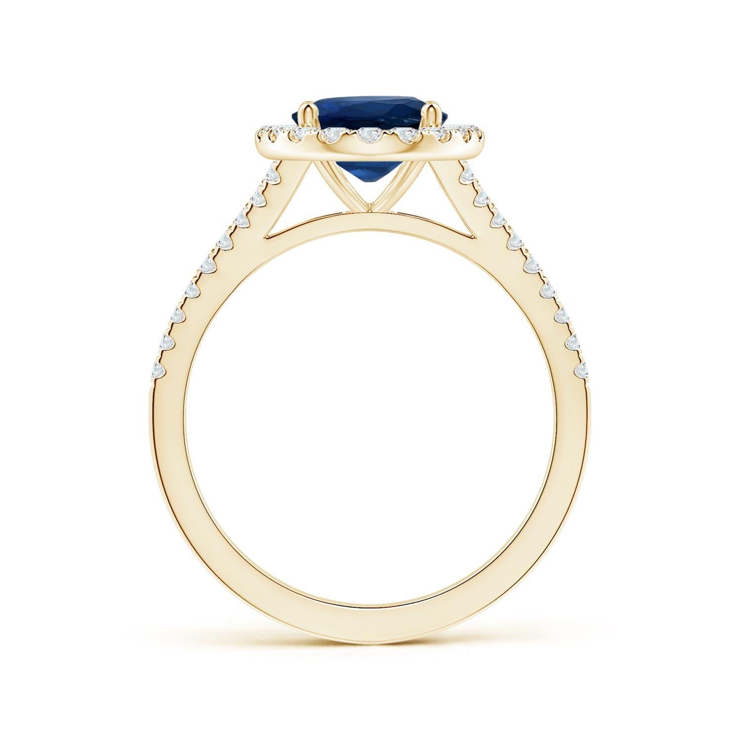 Angara Gia Certified Natural Sapphire Halo Ring in Yellow Gold with Diamonds 2