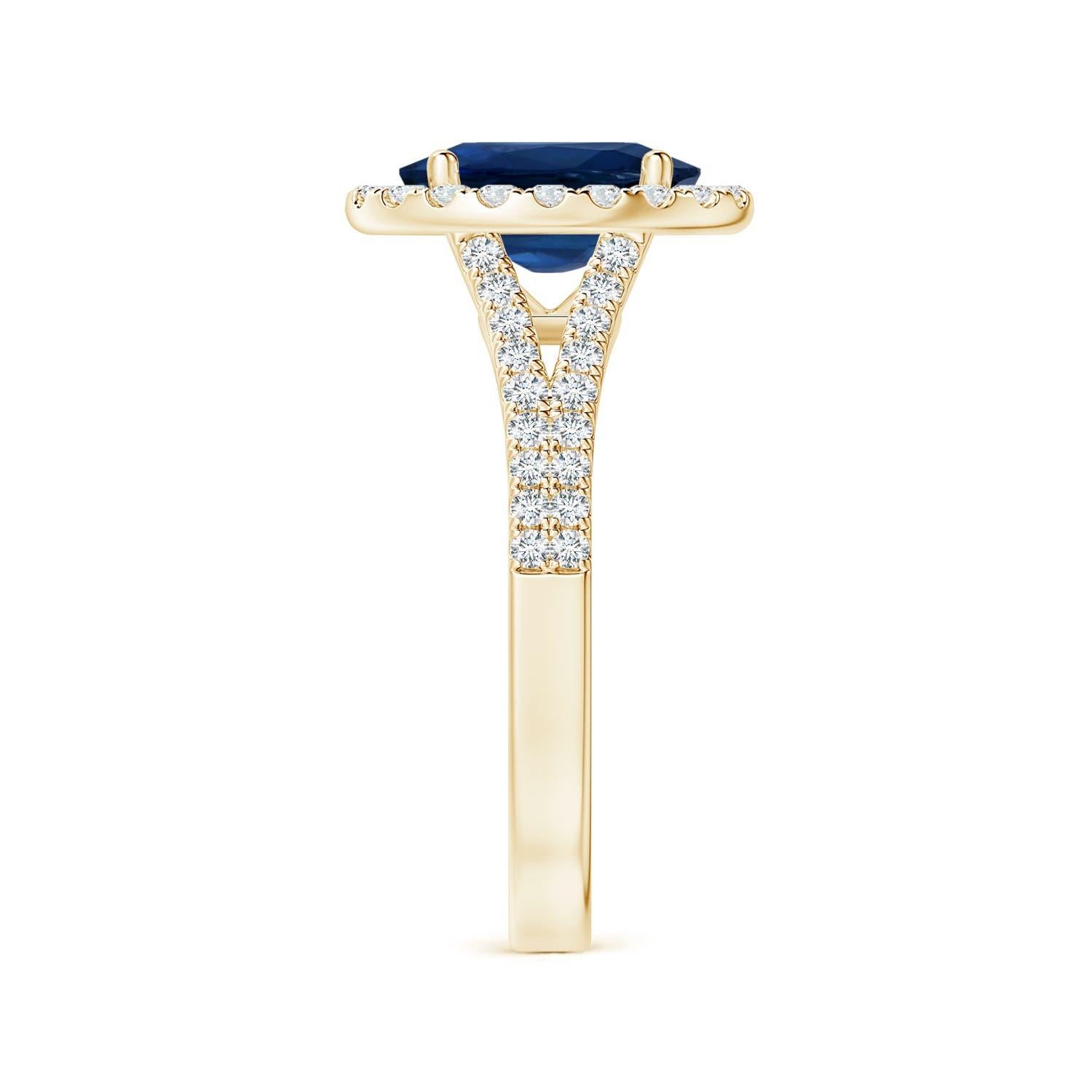 Angara Gia Certified Natural Sapphire Halo Ring in Yellow Gold with Diamonds 4