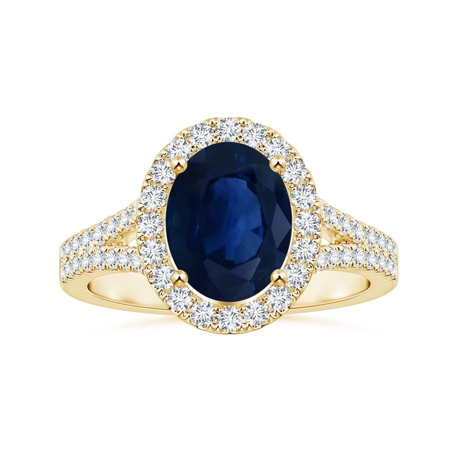 For Sale:  ANGARA GIA Certified Natural Sapphire Halo Ring in Yellow Gold with Diamonds