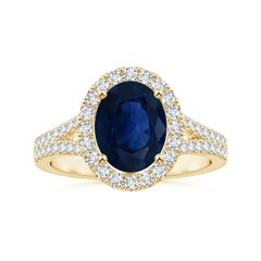 ANGARA GIA Certified Natural Sapphire Halo Ring in Yellow Gold with Diamonds