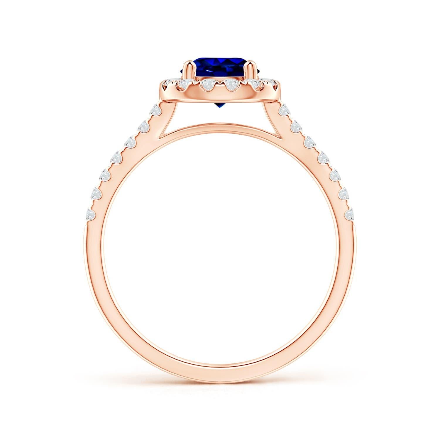 For Sale:  ANGARA GIA Certified Natural Sapphire Halo Rose Gold Ring with Diamond Accents 2