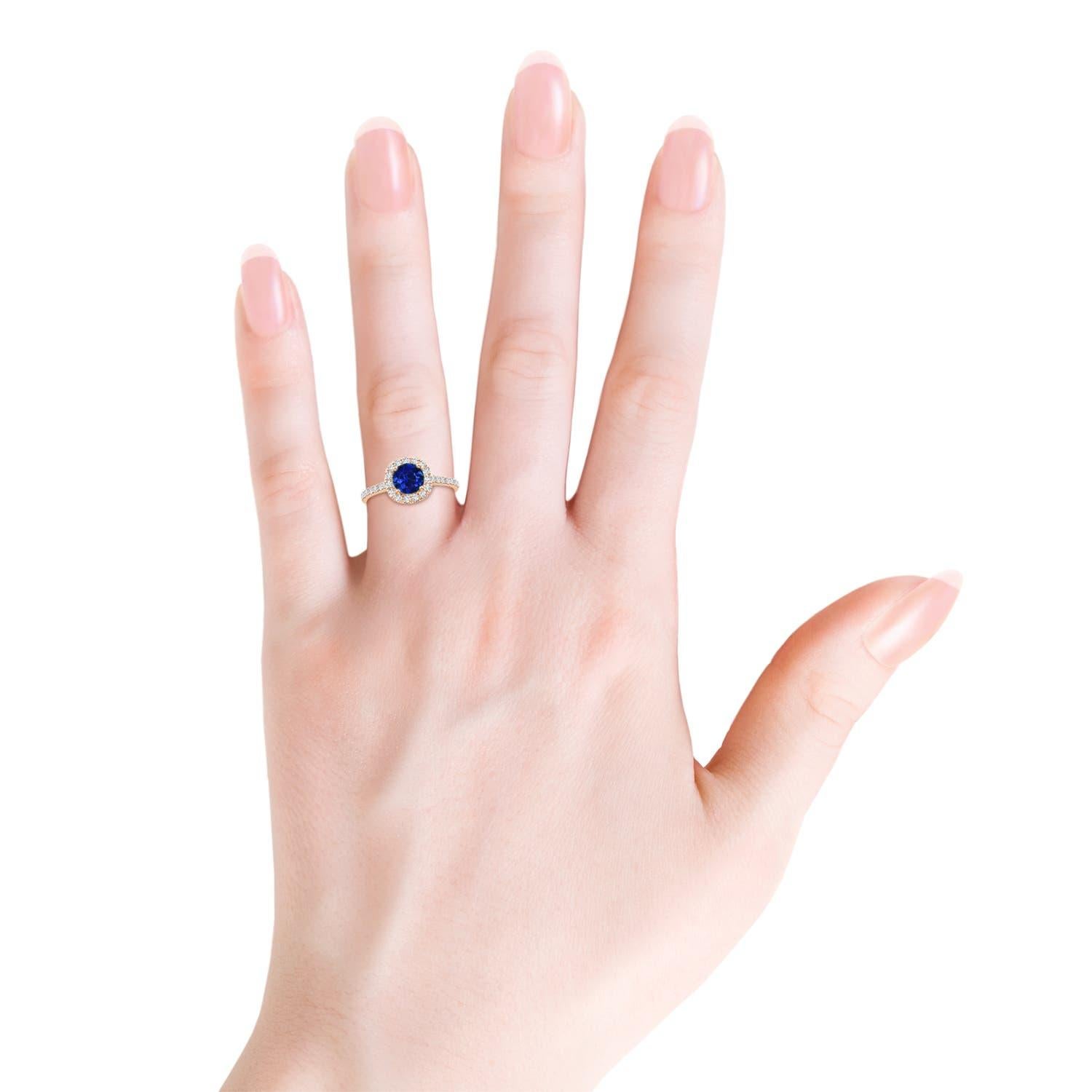 ANGARA GIA Certified Natural Sapphire Halo Rose Gold Ring with Diamond Accents 4
