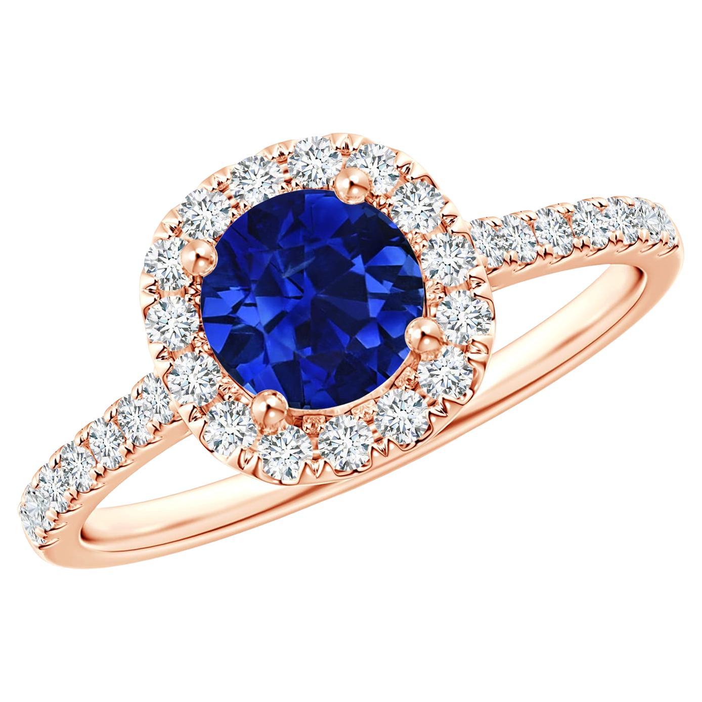 For Sale:  ANGARA GIA Certified Natural Sapphire Halo Rose Gold Ring with Diamond Accents