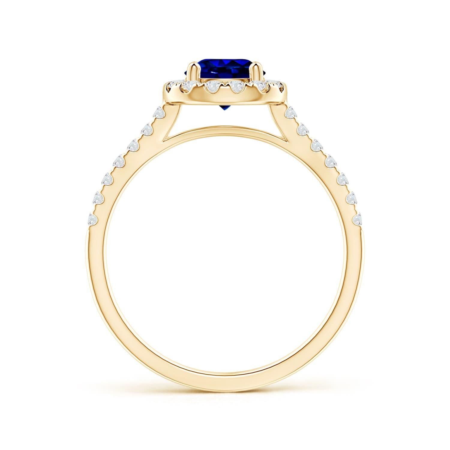 Angara Gia Certified Natural Sapphire Halo Yellow Gold Ring with Diamond Accents 2