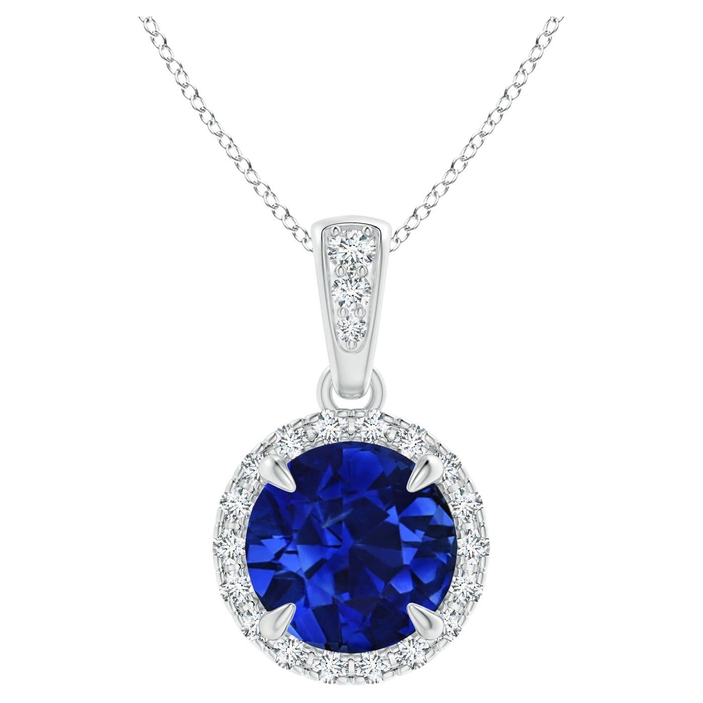 ANGARA GIA Certified Natural Sapphire Platinum Pendant Necklace with Diamond For Sale