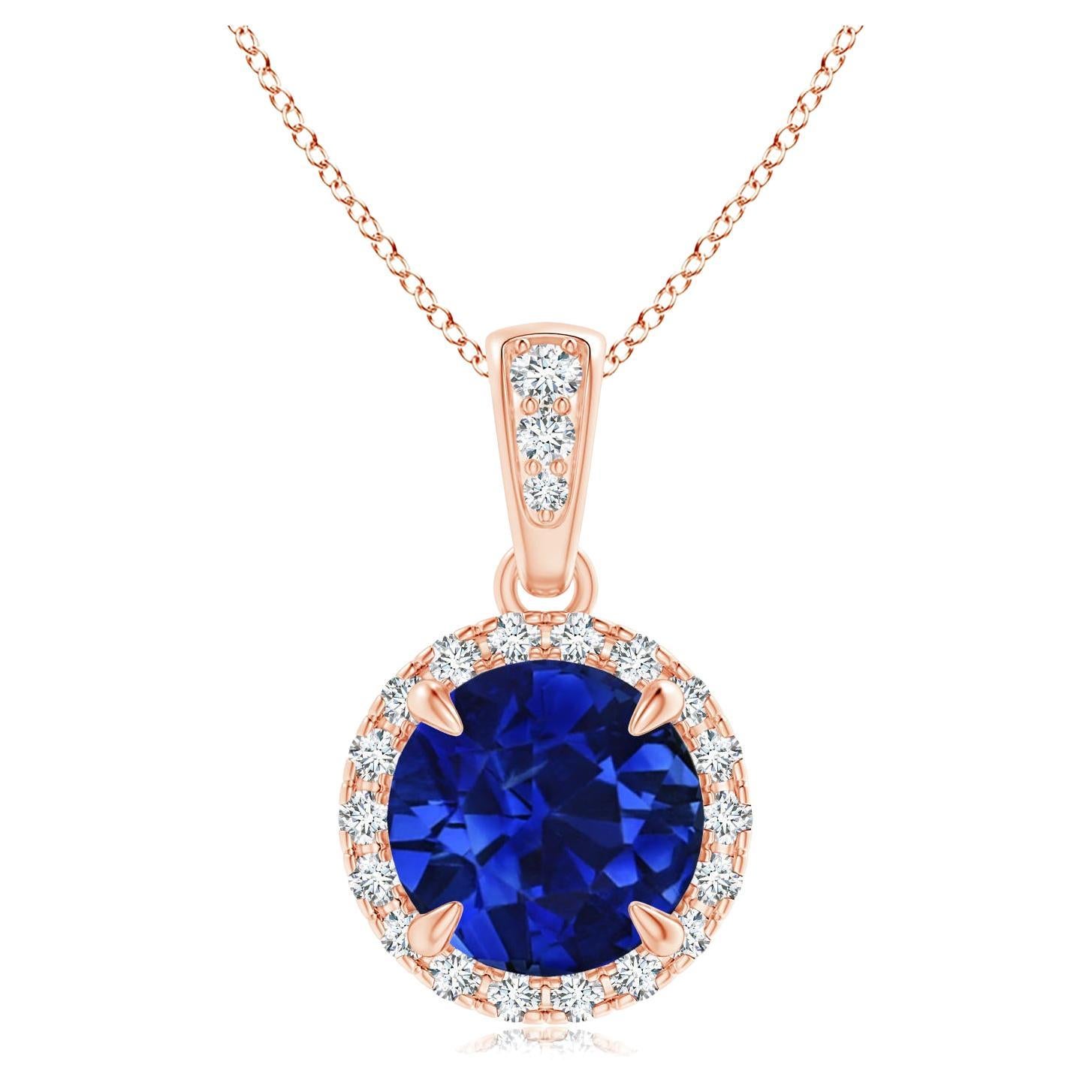 ANGARA GIA Certified Natural Sapphire Rose Gold Pendant Necklace with Diamond