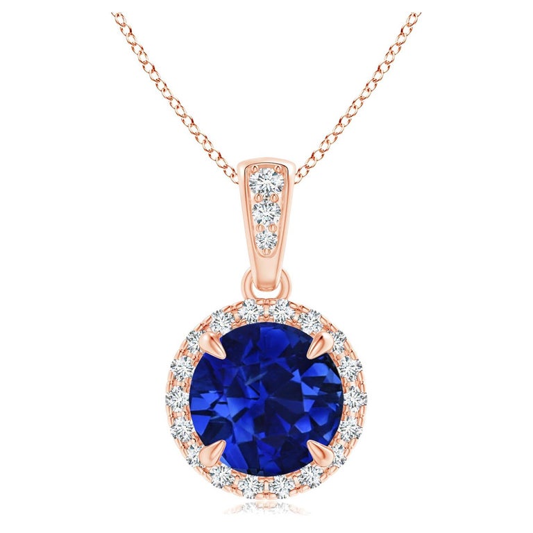 ANGARA GIA Certified Natural Sapphire Rose Gold Pendant Necklace with Diamond For Sale at 1stDibs