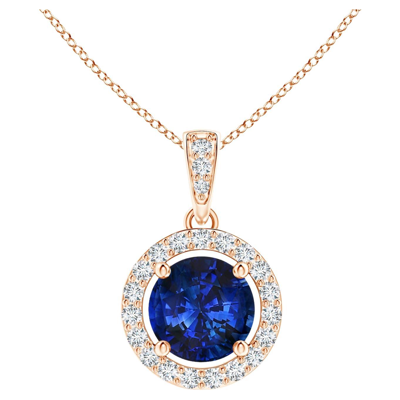 Angara GIA Certified Natural Sapphire Rose Gold Pendant Necklace with Diamond For Sale