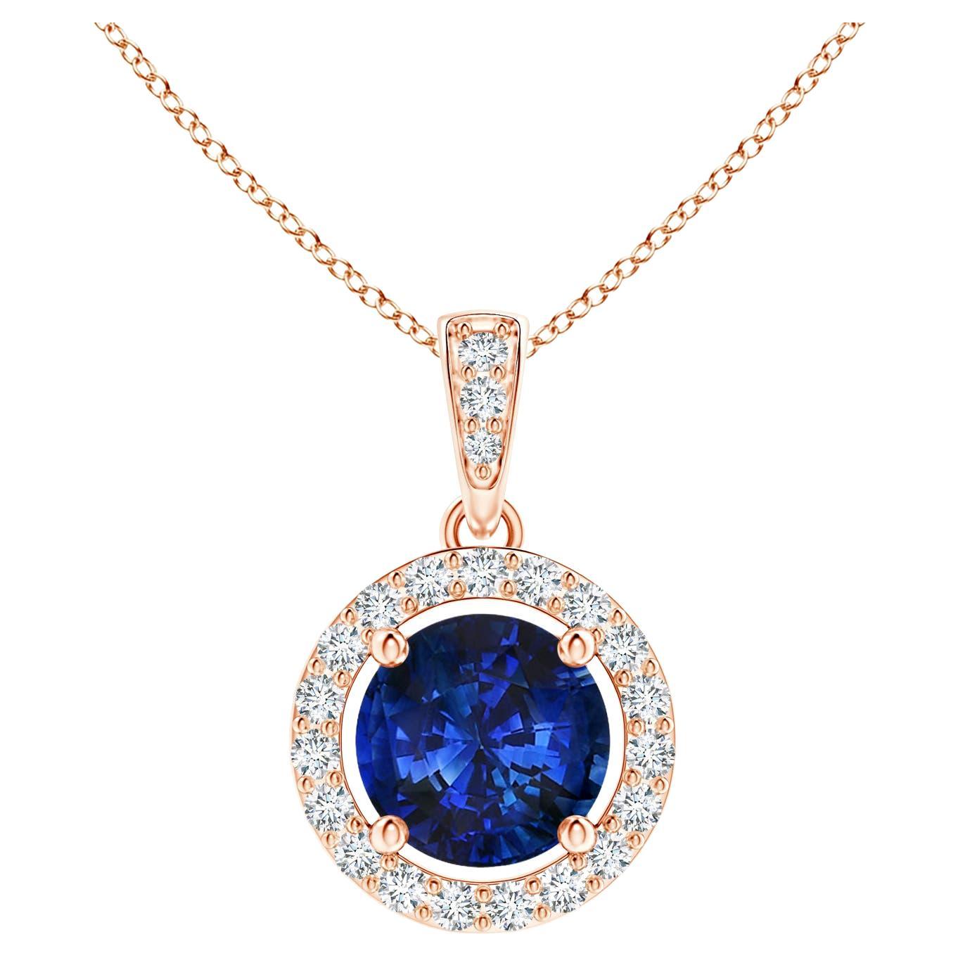 Angara GIA Certified Natural Sapphire Rose Gold Pendant Necklace with Diamond For Sale
