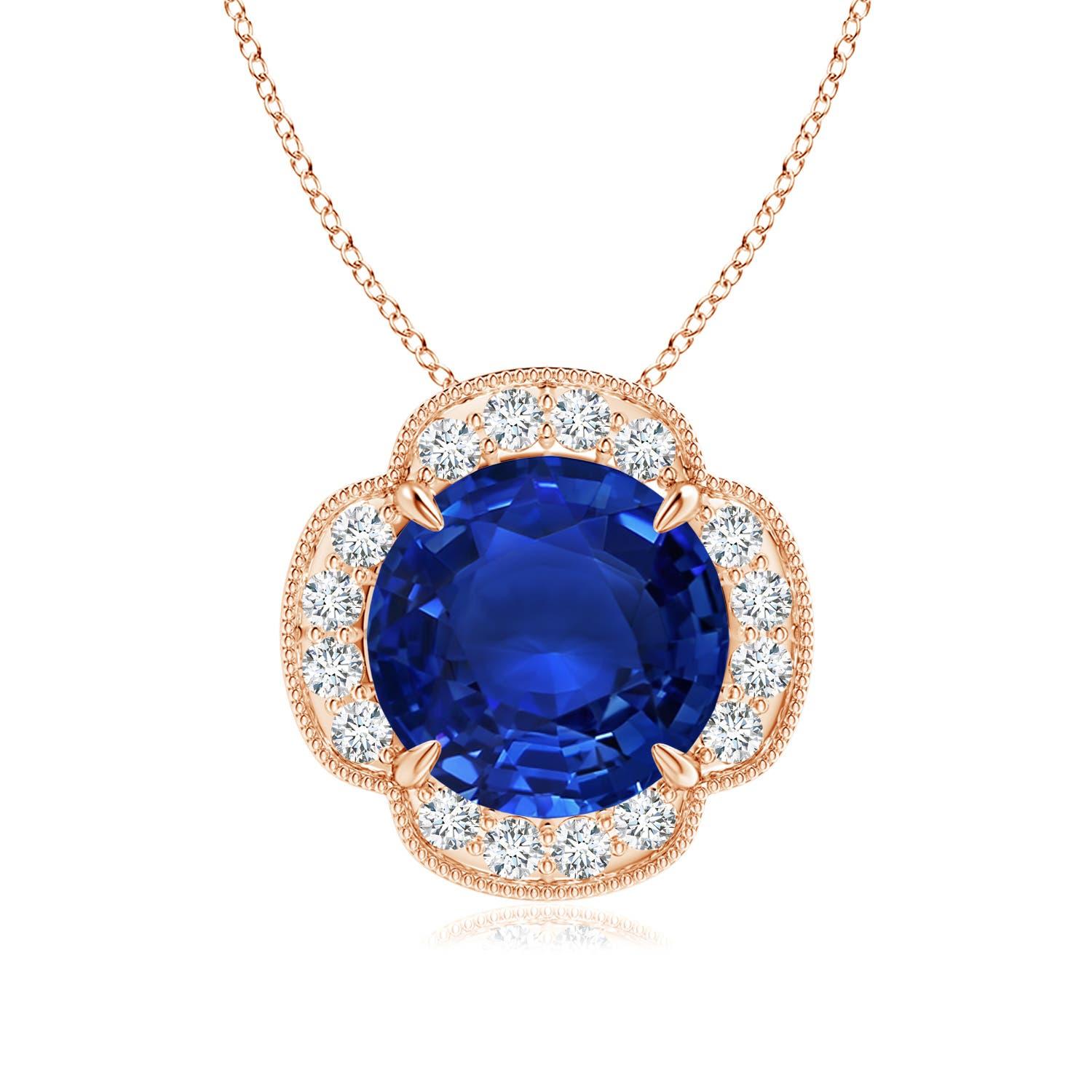 Angara GIA Certified Natural Sapphire Rose Gold Pendant Necklace with Diamonds For Sale
