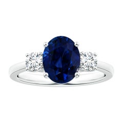 ANGARA GIA zertifizierter natürlicher Saphir-Dreisteinring aus Platin mit Diamanten