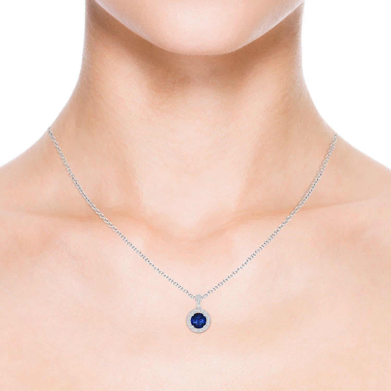 ANGARA GIA Certified Natural Sapphire White Gold Pendant Necklace with Diamond In New Condition For Sale In Los Angeles, CA