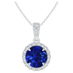 ANGARA GIA Certified Natural Sapphire White Gold Pendant Necklace with Diamond