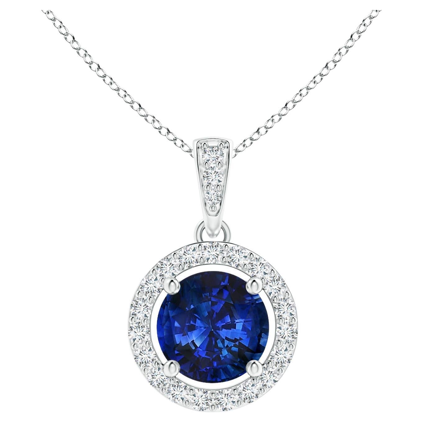 ANGARA GIA Certified Natural Sapphire White Gold Pendant Necklace with Diamond For Sale