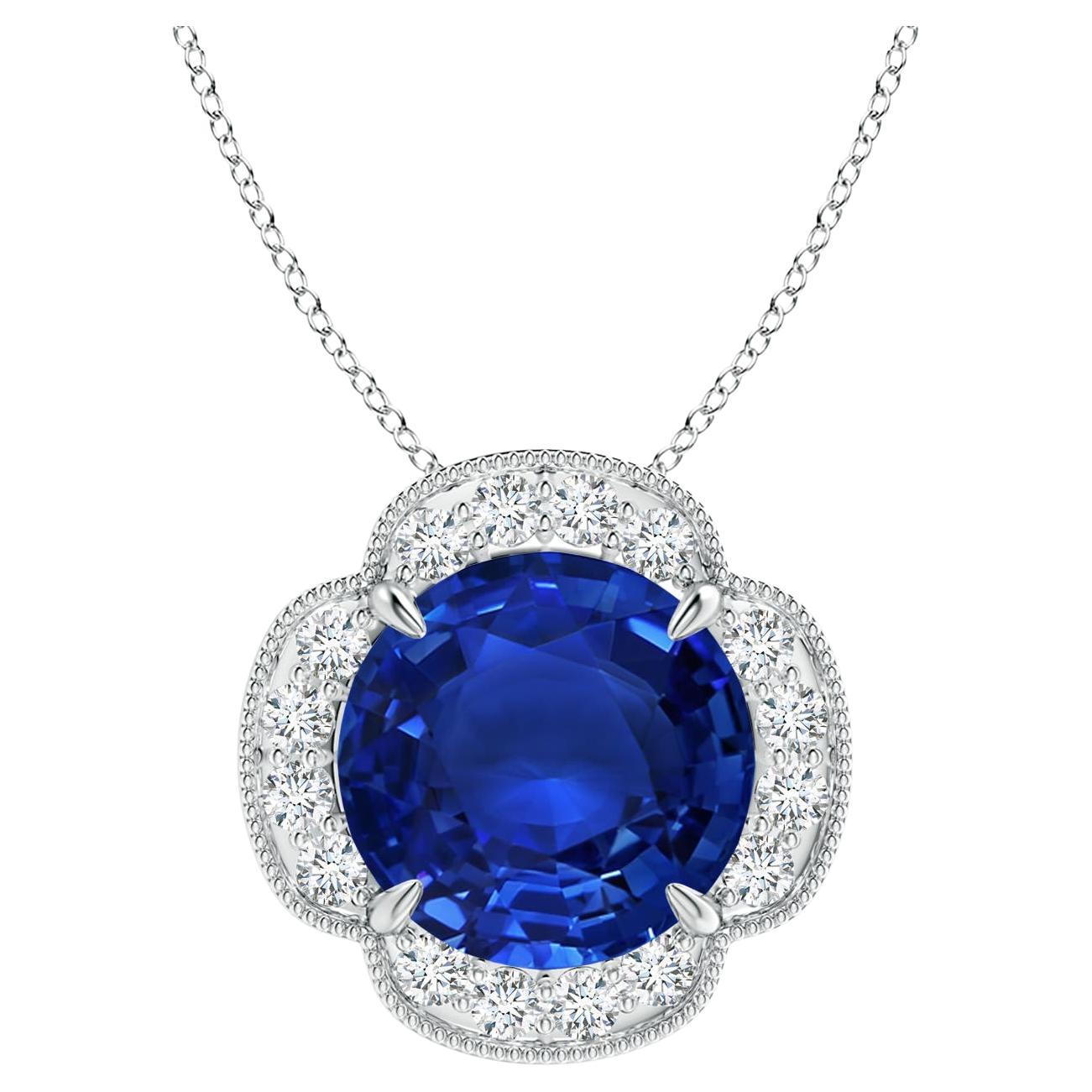 Angara Gia Certified Natural Sapphire White Gold Pendant Necklace with Diamonds For Sale