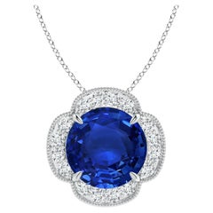 Angara Gia Certified Natural Sapphire White Gold Pendant Necklace with Diamonds