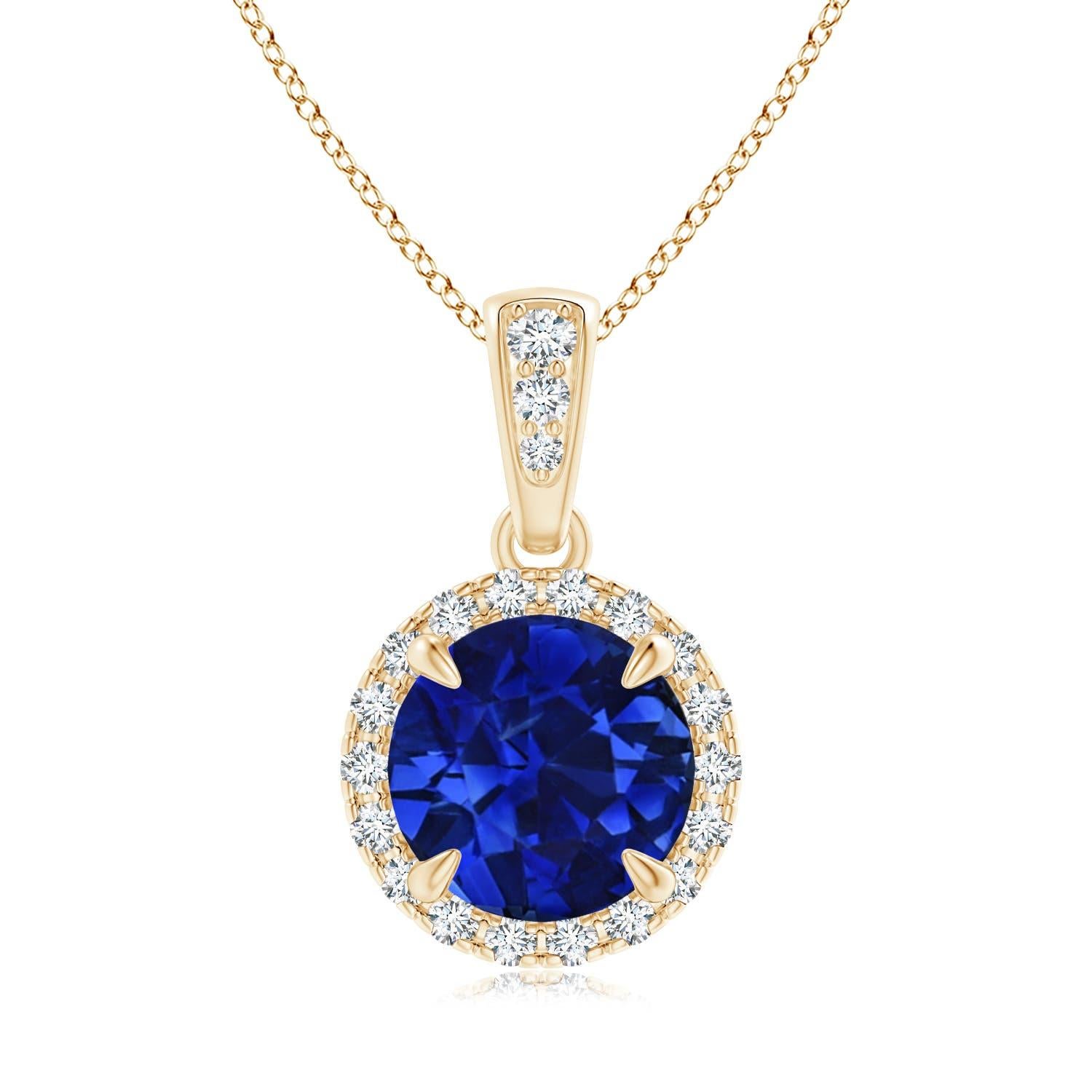 ANGARA GIA Certified Natural Sapphire Yellow Gold Pendant Necklace with Diamond