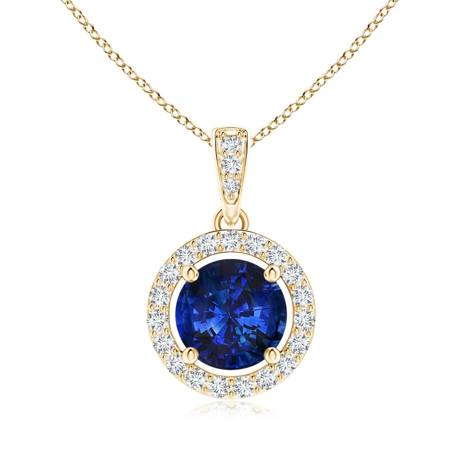 ANGARA GIA Certified Natural Sapphire Yellow Gold Pendant Necklace with Diamond For Sale