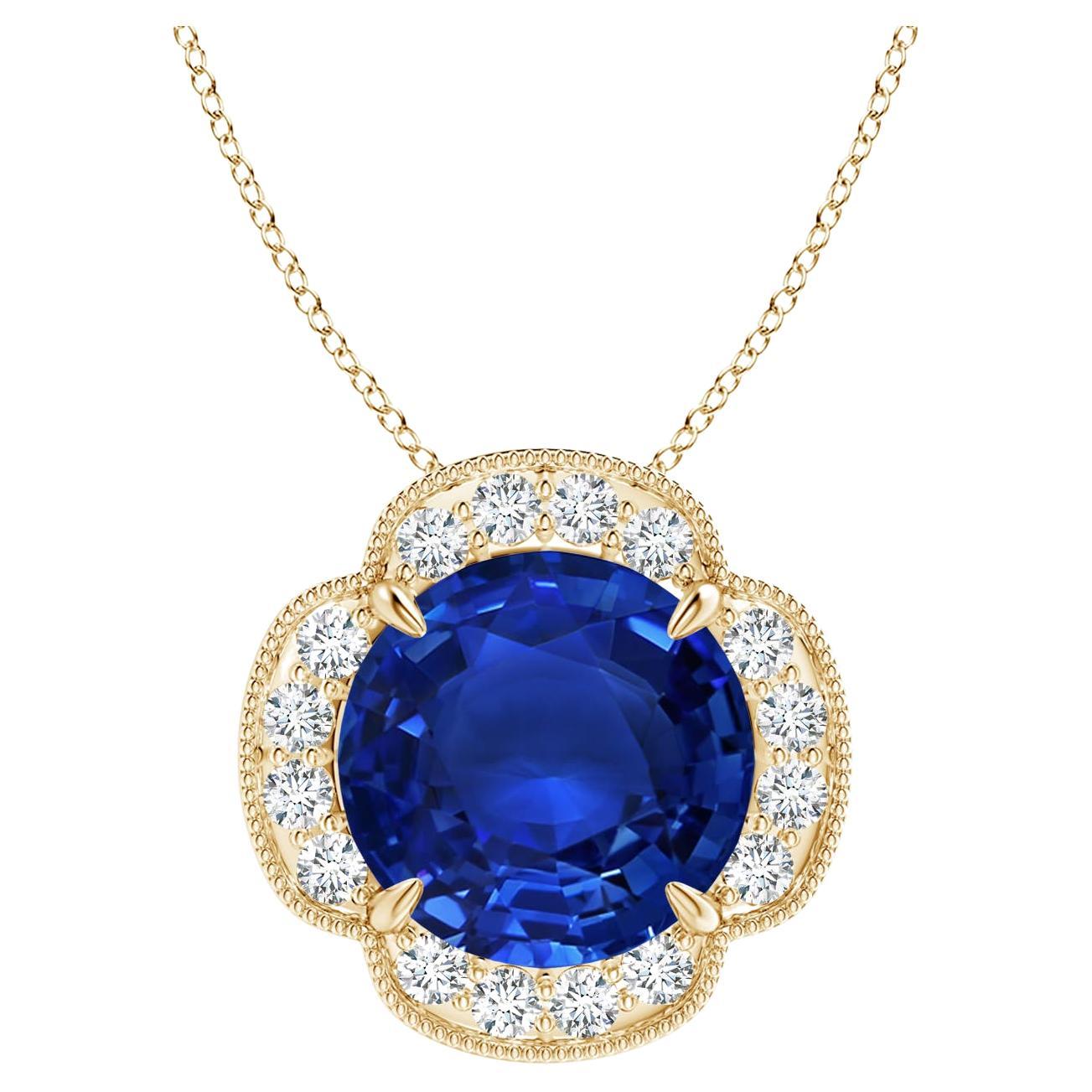 Angara Gia Certified Natural Sapphire Yellow Gold Pendant Necklace with Diamonds For Sale