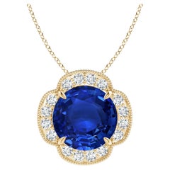 Angara Gia Certified Natural Sapphire Yellow Gold Pendant Necklace with Diamonds