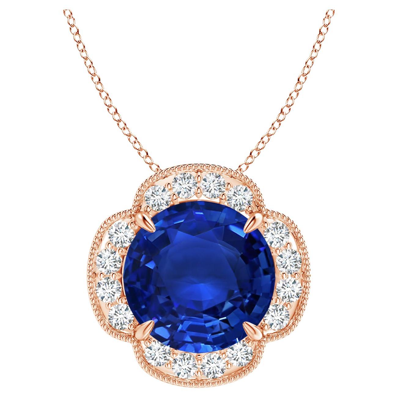 Angara Gia Certified Natural Sapphire Yellow Gold Pendant Necklace with Diamonds For Sale