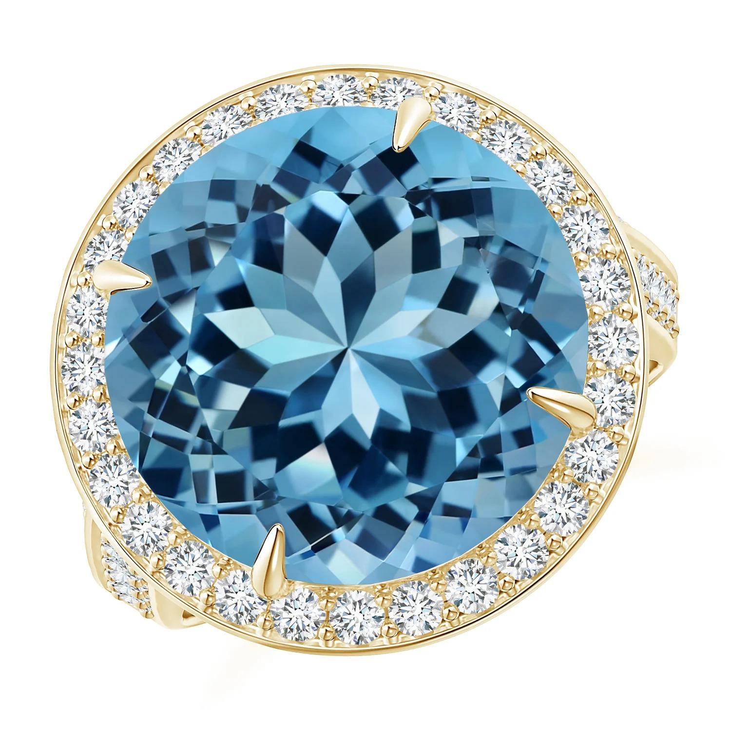 For Sale:  ANGARA GIA Certified Natural Sky Blue Topaz & Diamond Halo Ring in Yellow Gold 2