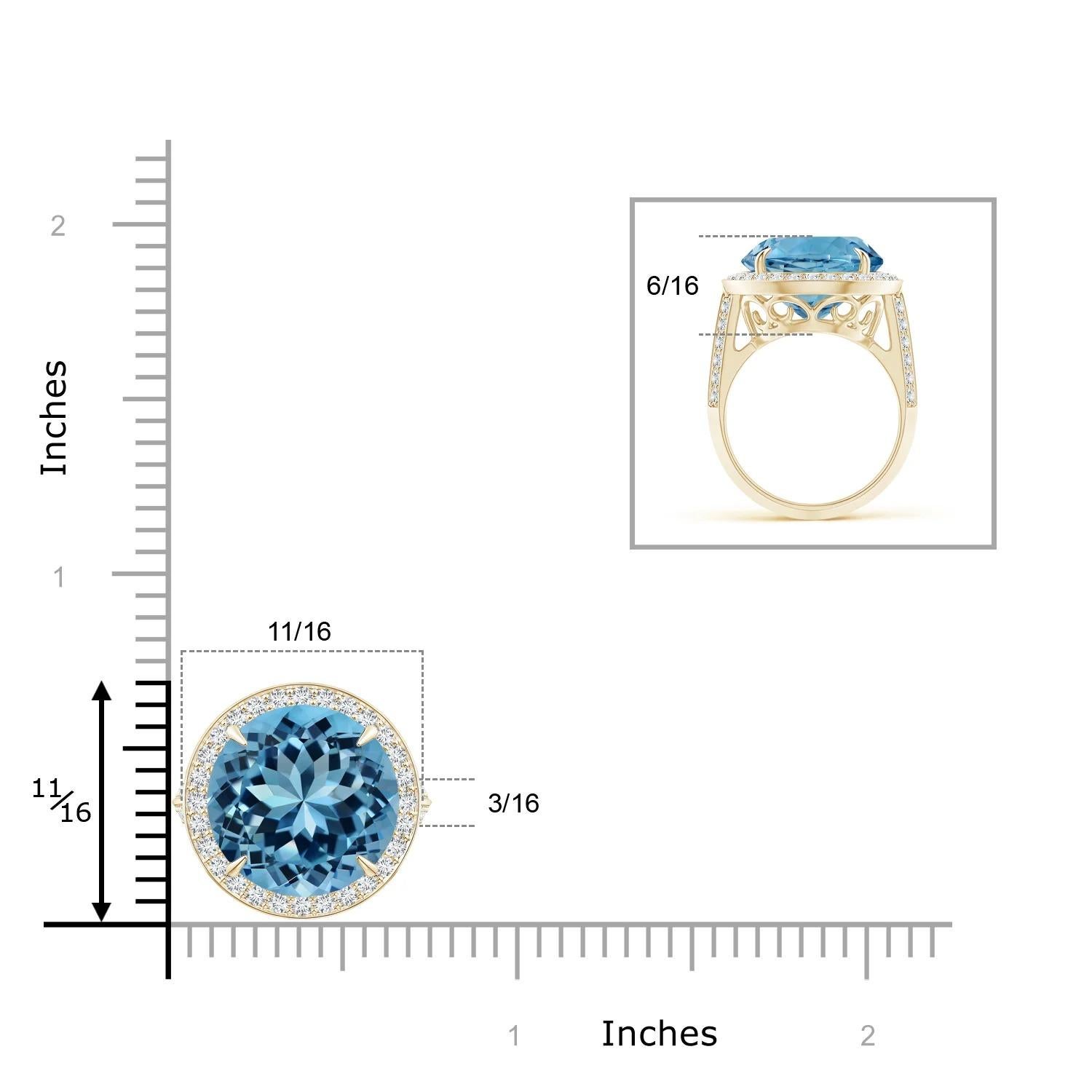 ANGARA GIA Certified Natural Sky Blue Topaz & Diamond Halo Ring in Yellow Gold 7