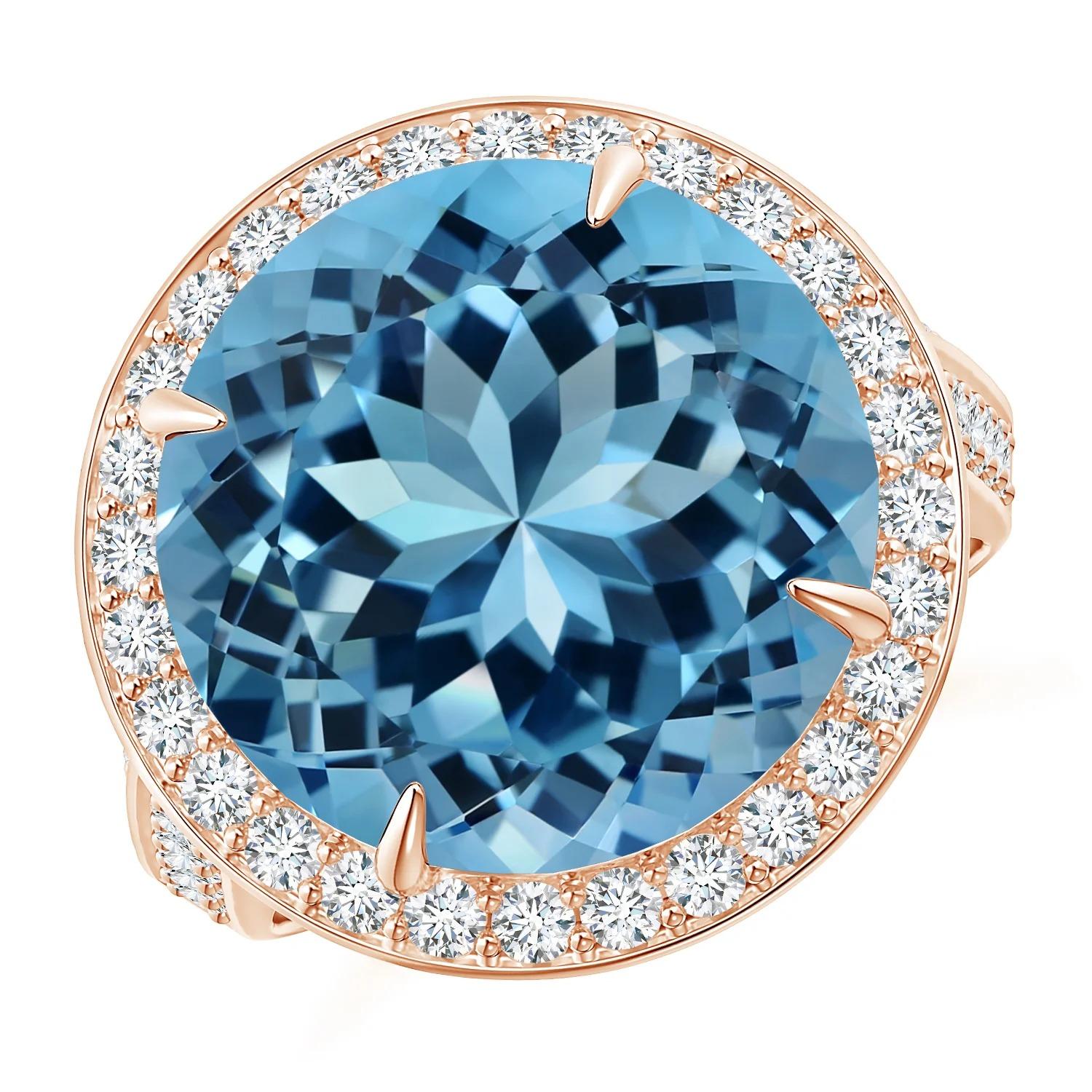 For Sale:  ANGARA GIA Certified Natural Sky Blue Topaz Halo Ring in Rose Gold with Diamonds 2
