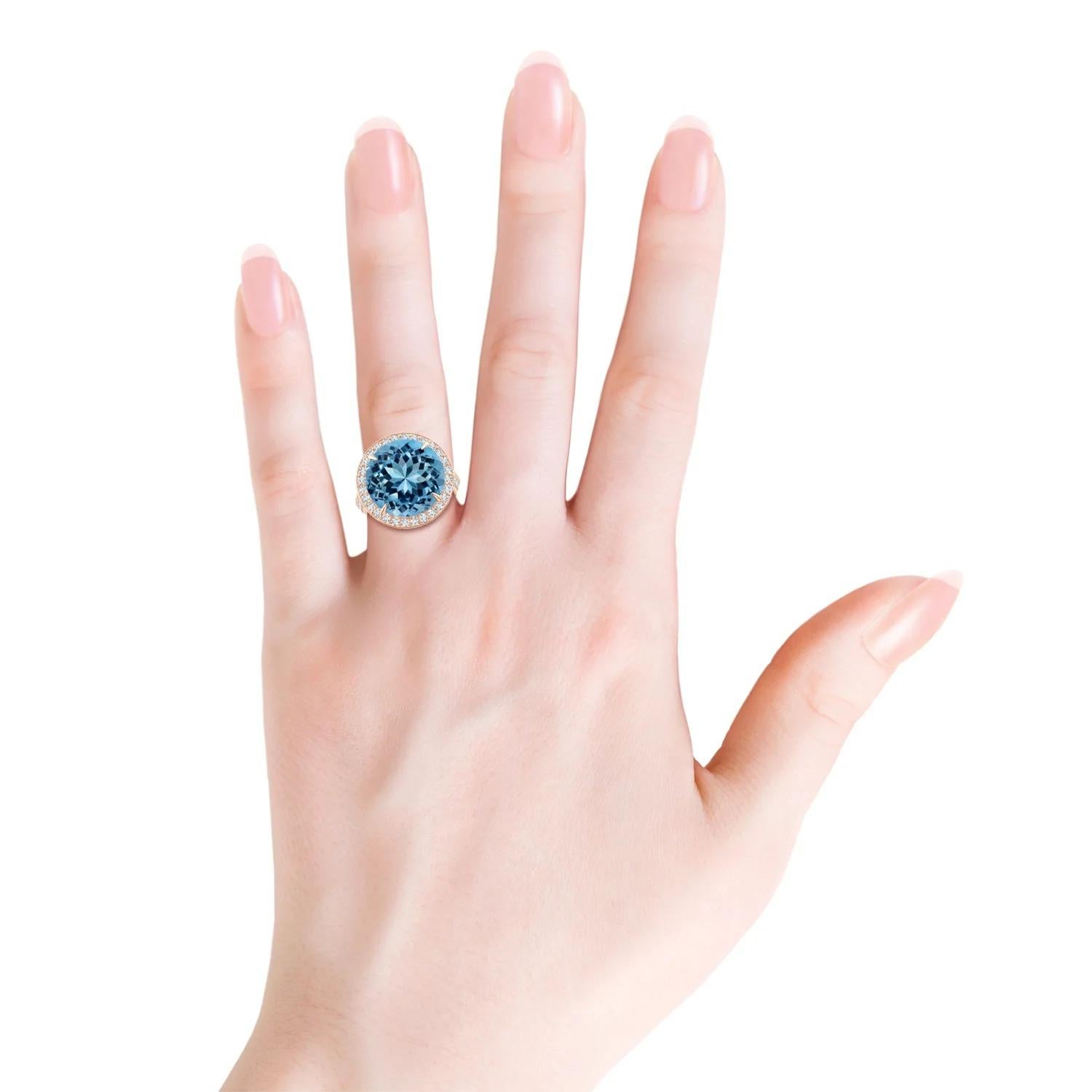 ANGARA GIA Certified Natural Sky Blue Topaz Halo Ring in Rose Gold with Diamonds 6