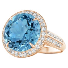 ANGARA GIA zertifizierter natürlicher Himmelblauer Topas-Halo-Ring aus Roségold mit Diamanten