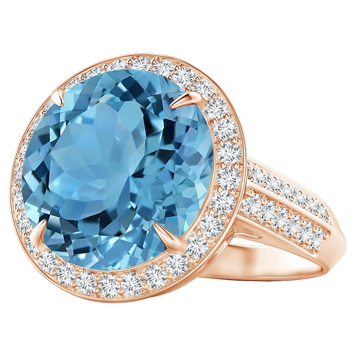 For Sale:  ANGARA GIA Certified Natural Sky Blue Topaz Halo Ring in Rose Gold with Diamonds