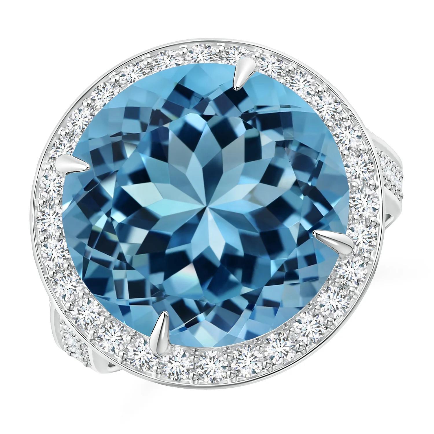 For Sale:  ANGARA GIA Certified Natural Sky Blue Topaz Halo White Gold Ring with Diamonds 2
