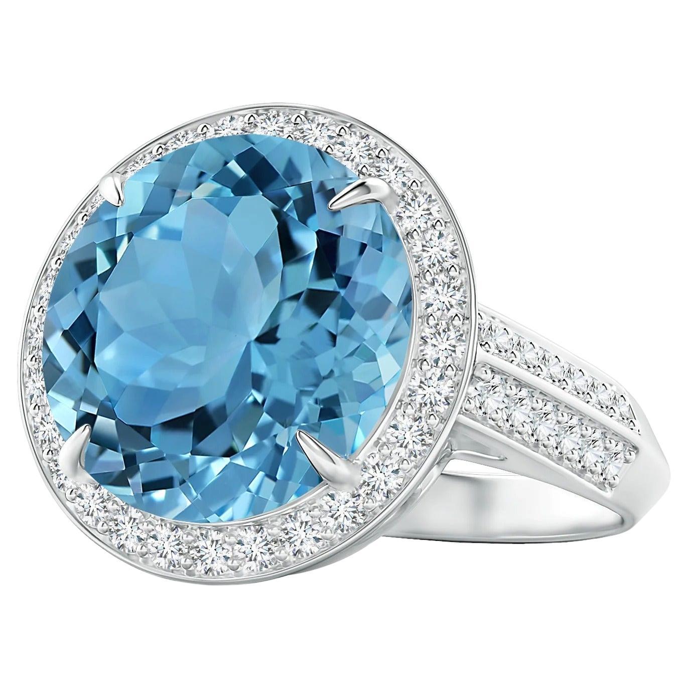 For Sale:  ANGARA GIA Certified Natural Sky Blue Topaz Halo White Gold Ring with Diamonds