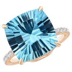 ANGARA Anello con Topazio Azzurro Naturale Certificato GIA in Oro Rosa e Diamanti