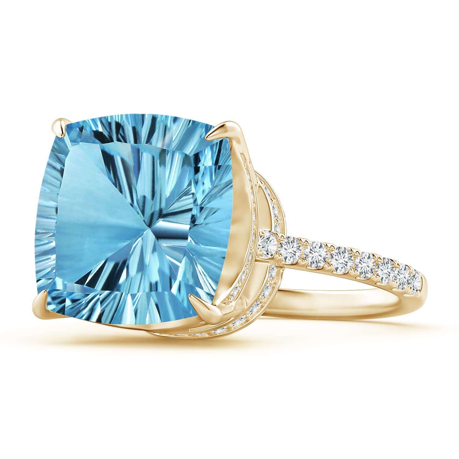 Anillo Angara de oro amarillo con diamantes y topacio azul celeste natural certificado por el GIA  2