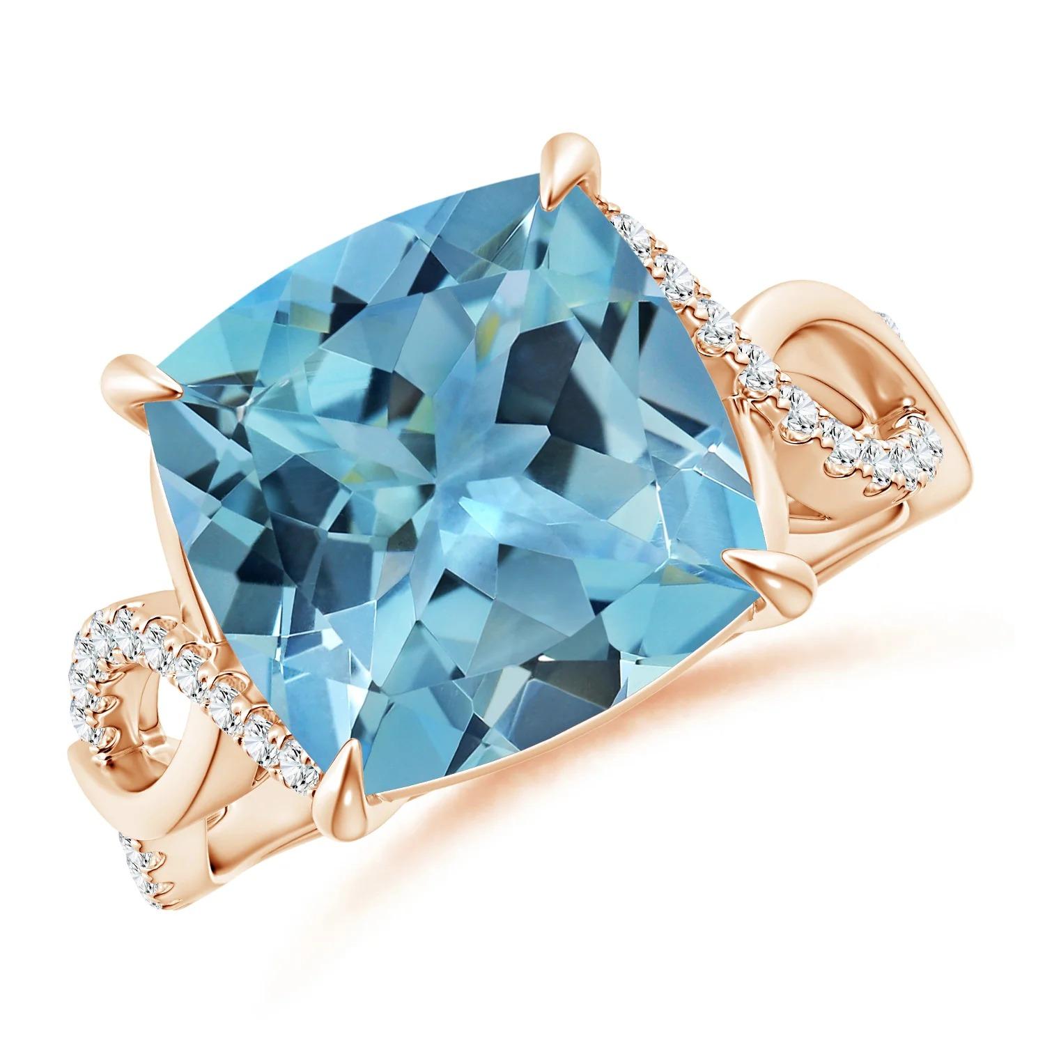 Anillo Infinito en Espiral de Oro Rosa con Topacio Azul Cielo Natural Certificado GIA  2