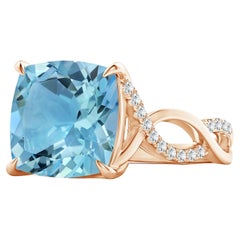 Angara GIA Certified Natural Sky Blue Topaz Twist Infinity Ring in Rose Gold