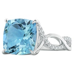 GIA Certified Natural Sky Blue Topaz Twist Infinity Ring in White Gold