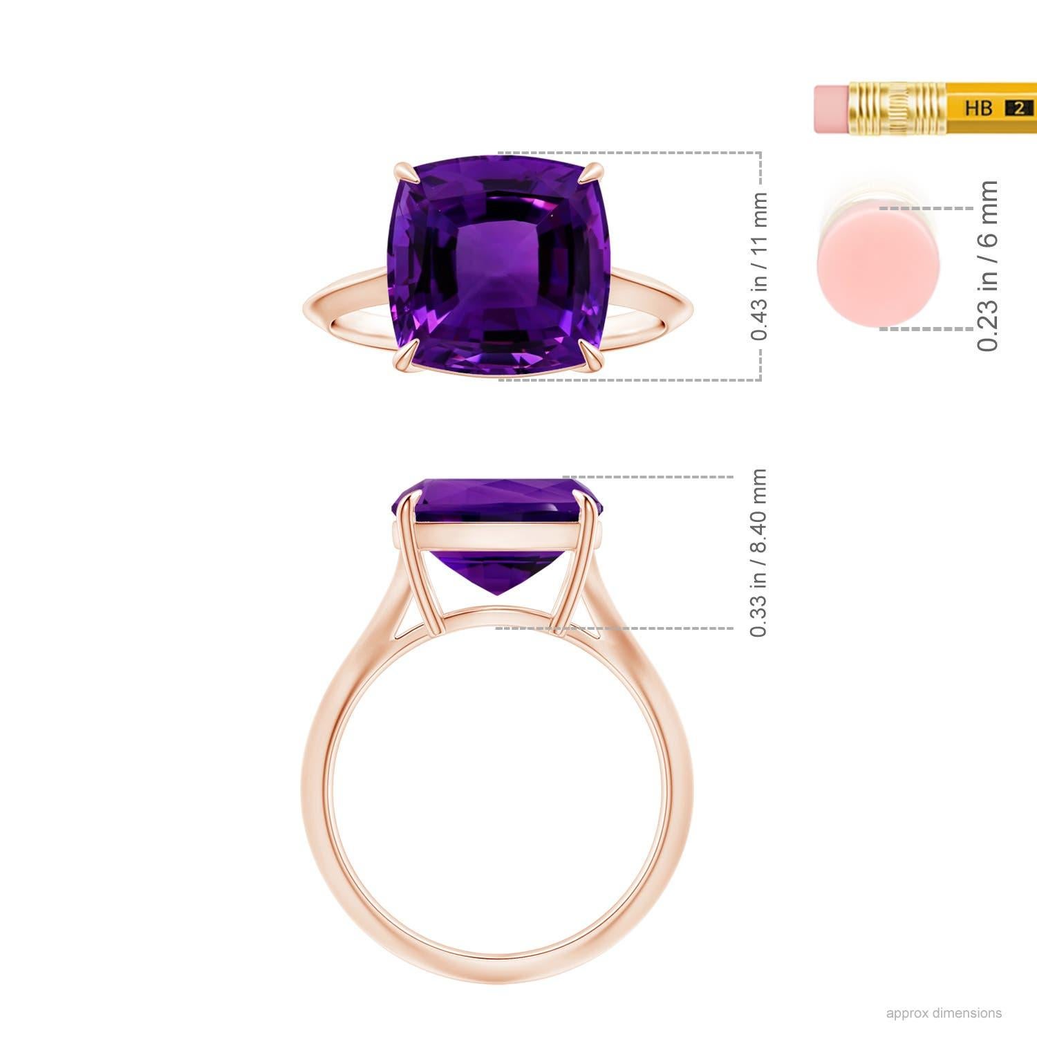 ANGARA Bague solitaire en or rose 18 carats avec améthyste coussin certifiée GIA 5
