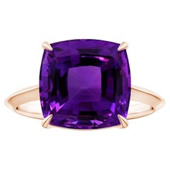 ANGARA Anillo de amatista engarzada en garra con solitario certificado por la GIA en oro rosa de 14 quilates