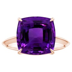 ANGARA Anello con ametista solitario e cuscino certificato GIA in oro rosa 18 carati