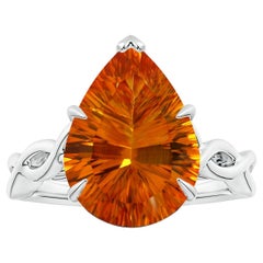 GIA Certified Natural Solitaire Citrine Twisted Shank Ring in White Gold