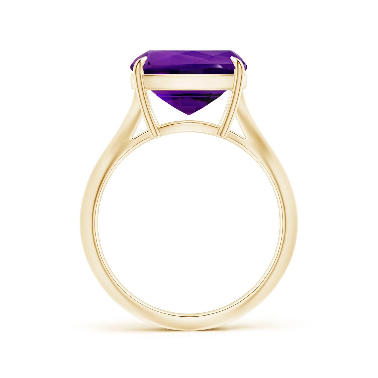 ANGARA Claw-Set GIA Certified Solitaire Cushion Amethyst Ring in 14K Yellow Gold 2