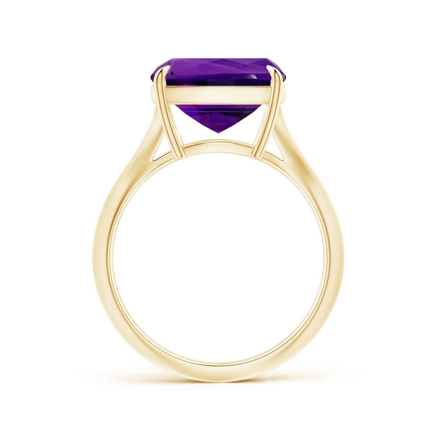 ANGARA Claw-Set GIA Certified Solitaire Cushion Amethyst Ring in 18K Yellow Gold 2