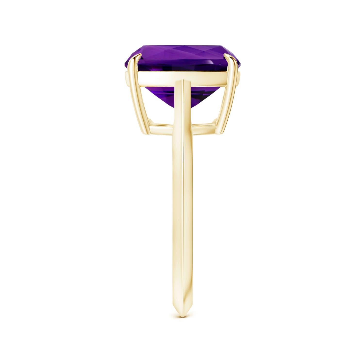 ANGARA Claw-Set GIA Certified Solitaire Cushion Amethyst Ring in 18K Yellow Gold 4