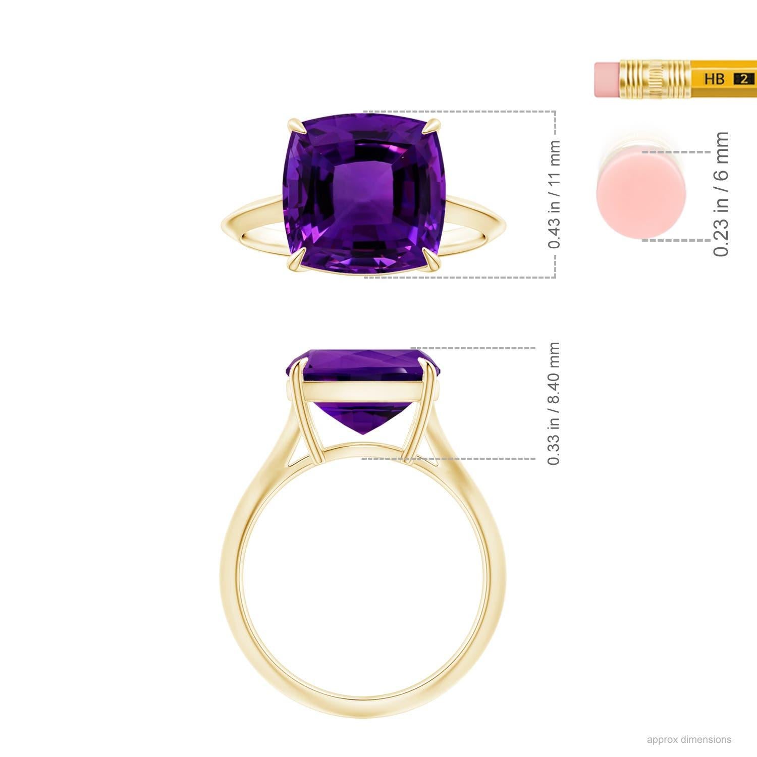 ANGARA Claw-Set GIA Certified Solitaire Cushion Amethyst Ring in 18K Yellow Gold 5