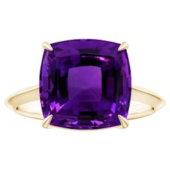 ANGARA Claw-Set GIA Certified Solitaire Cushion Amethyst Ring in 14K Yellow Gold